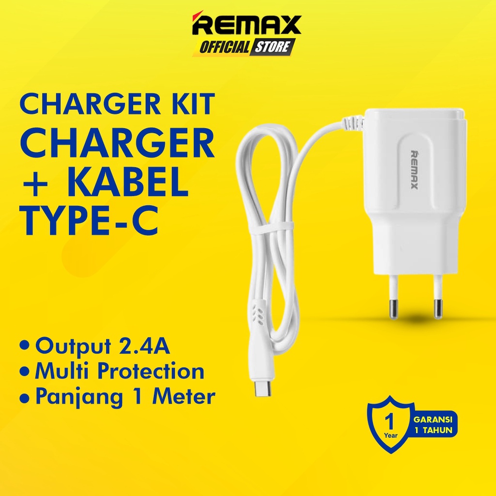 Remax Charger Adapter 2 Port USB + Built In Kabel Type C 2.4A RP-U22PRO-A