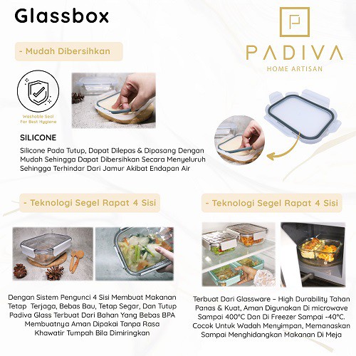 Padiva 1040ml (2pcs) Crystal Glassbox 1 compartment / Tempat Makan Bayi