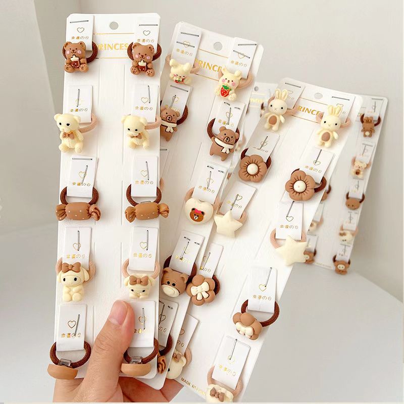 (Hello Girl)F168 10pcs 1 Set ikat rambut karet elastis gaya korea motif kartun import