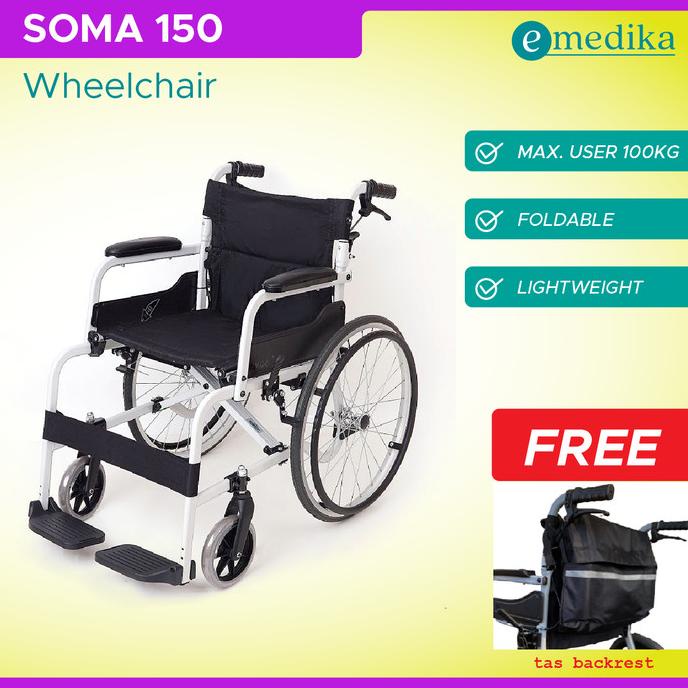Kursi Roda SOMA 150 Wheelchair 22"Roda Besar Traveling Aluminium CARGO