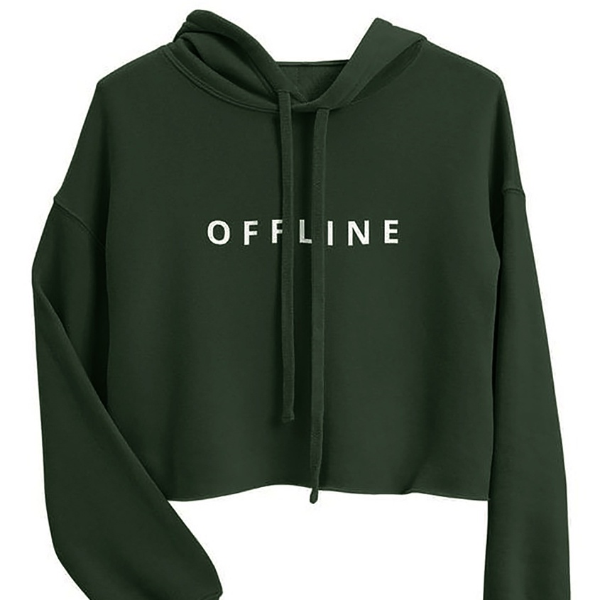 Hoodie Crop Offline  - Atasan Wanita - Allsize - Bahan Fleece tebal dan lembut