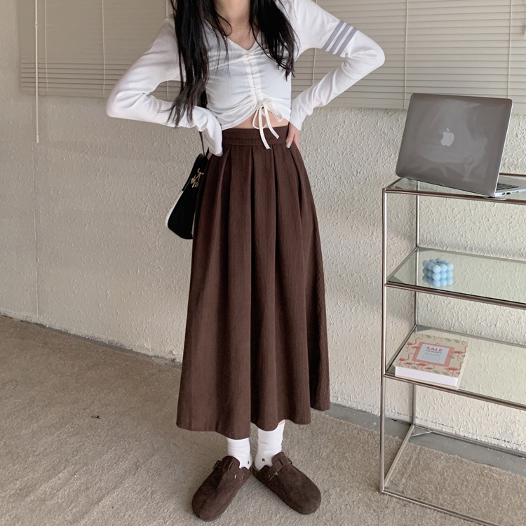 Rok Wanita Terbaru Oversize Korean Style Vintage Rok Plisket Premium Hitam Panjang Korduroi High Waist Rok Selutut