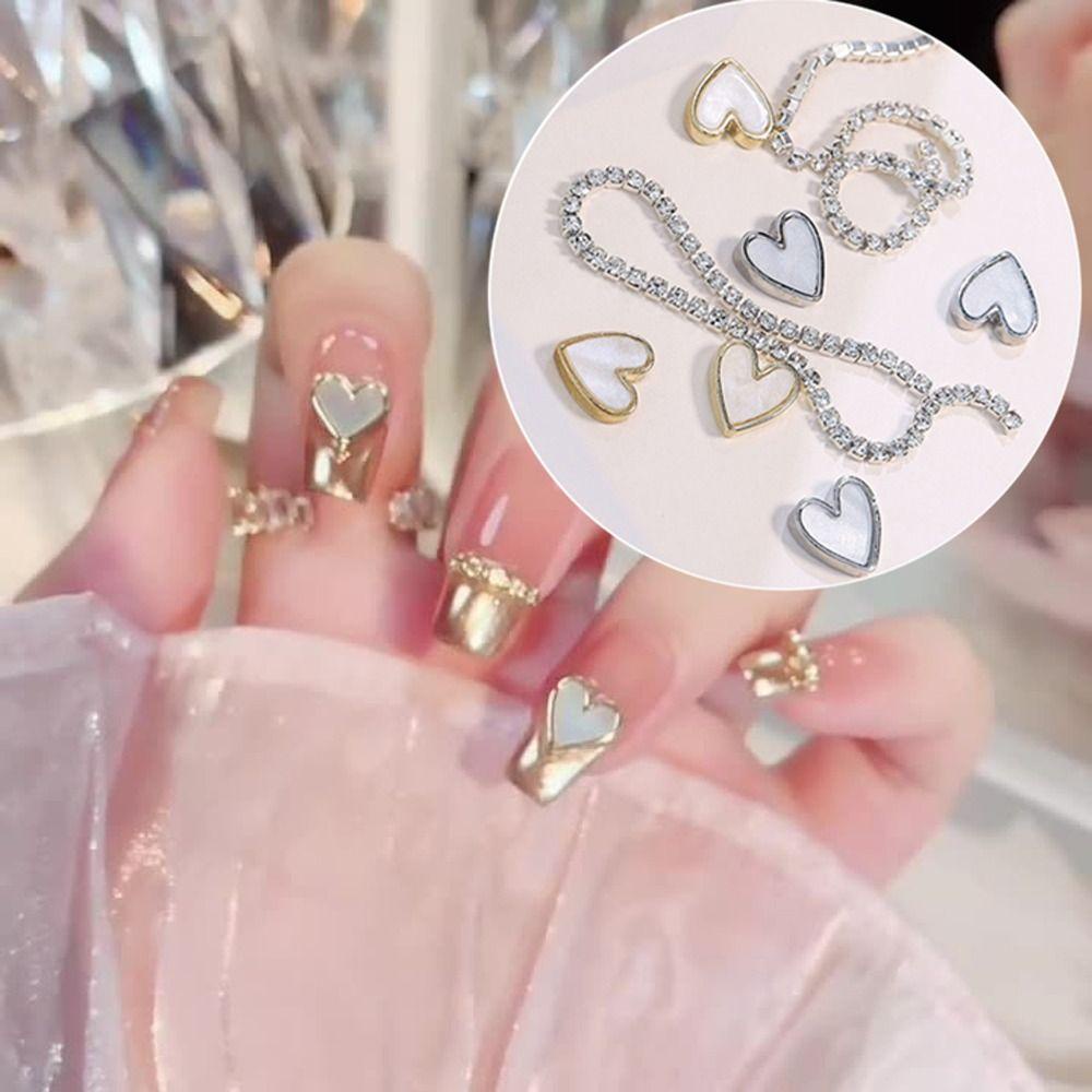 Mxbeauty Pesona Kuku Rantai Set Shell Jepang INS Manicure Aksesori DIY Peach Flatback Ujung Jari Ornamen Paku Studs Liontin Nail Art Rantai