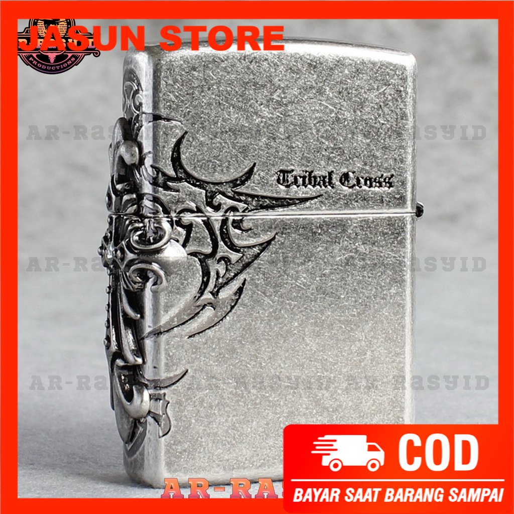 Bisa COD! Korek Api Minyak Zippo Silver Motif Ancient Cross ZBT-1-33B