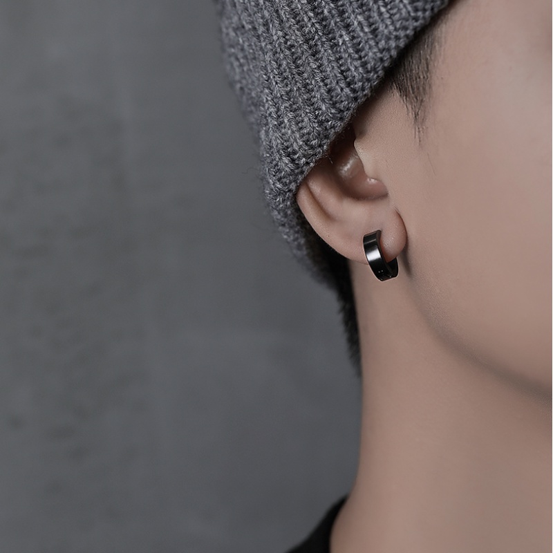 Papaozhu 1PC Punk Perak Hitam Chunky Hoop Earrings Untuk Pria Wanita Chic Anti Karat Cuff Earring Perhiasan Telinga Mode Sederhana