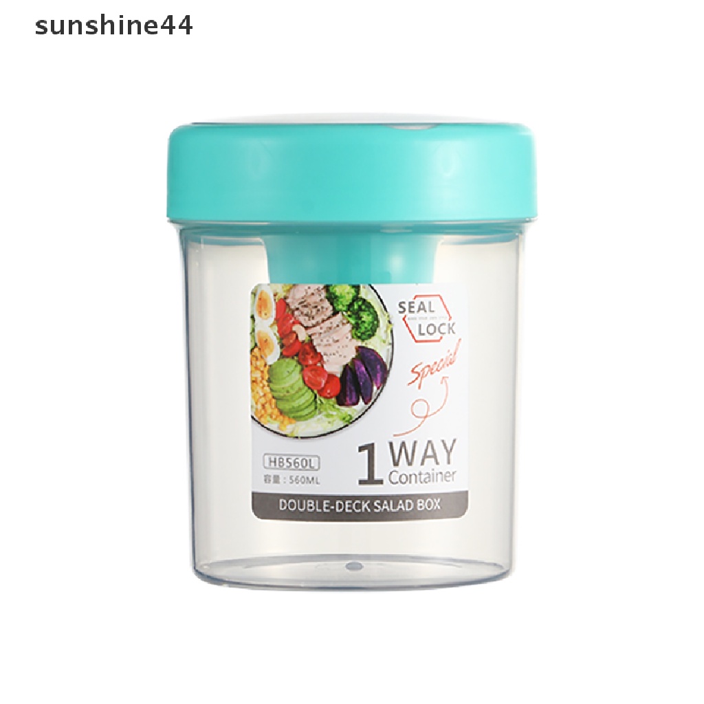 Sunshine 1Pc Gelas Plastik Portable Dengan Tutup + Sendok Untuk Salad / Sarapan