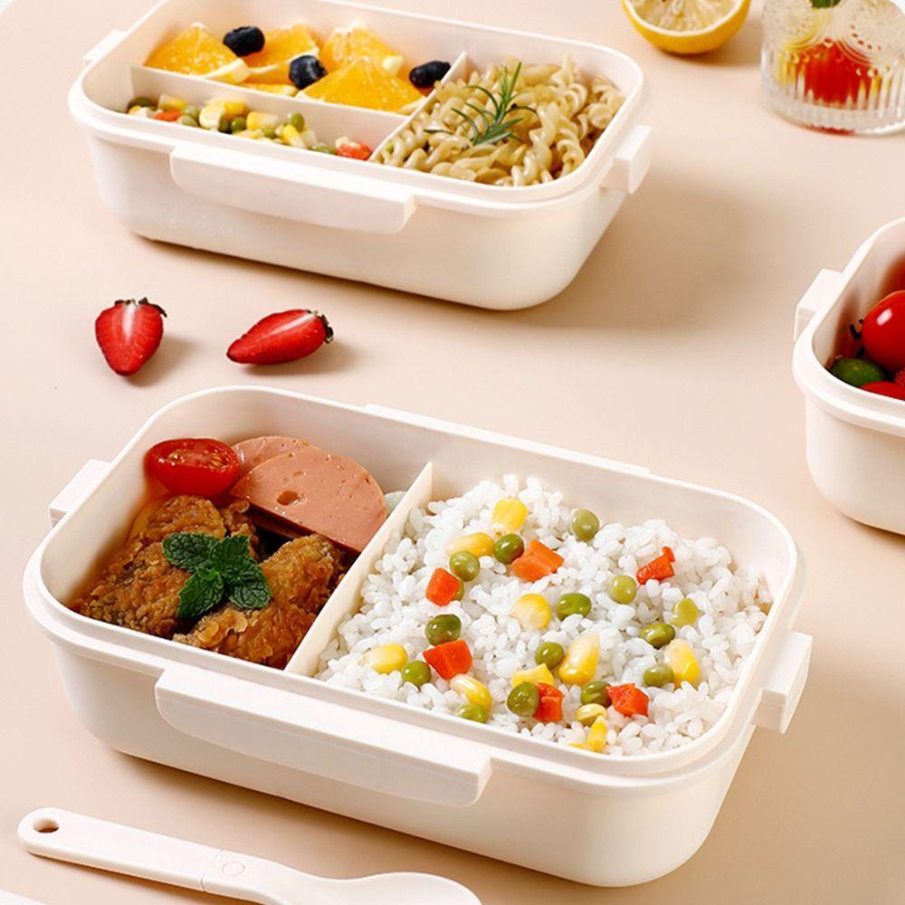 R-FLOWER Lunch Box Microwavable Rectangle Grid Untuk Siswa Pekerja Kantor Wadah Makanan