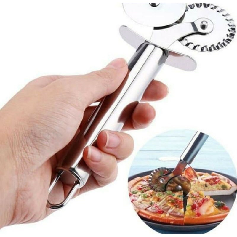 Pisau Pizza Roda 2 Sisi Roti Cutter Stainless Murah Import Quality Roller Fondant Double Rotary