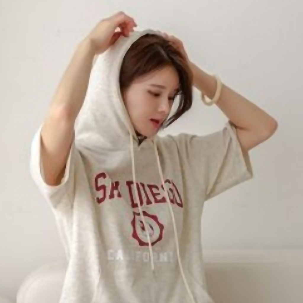 Hoodie San Diego Short Sleeve Bahan Fleece Allsize Baju Wanita Hodie Sweater Sweatshirt Tangan Pendek