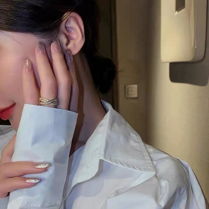 Cincin Model Terbuka Desain Silang Hias Zircon Gaya Simpleunik Untuk Wanita