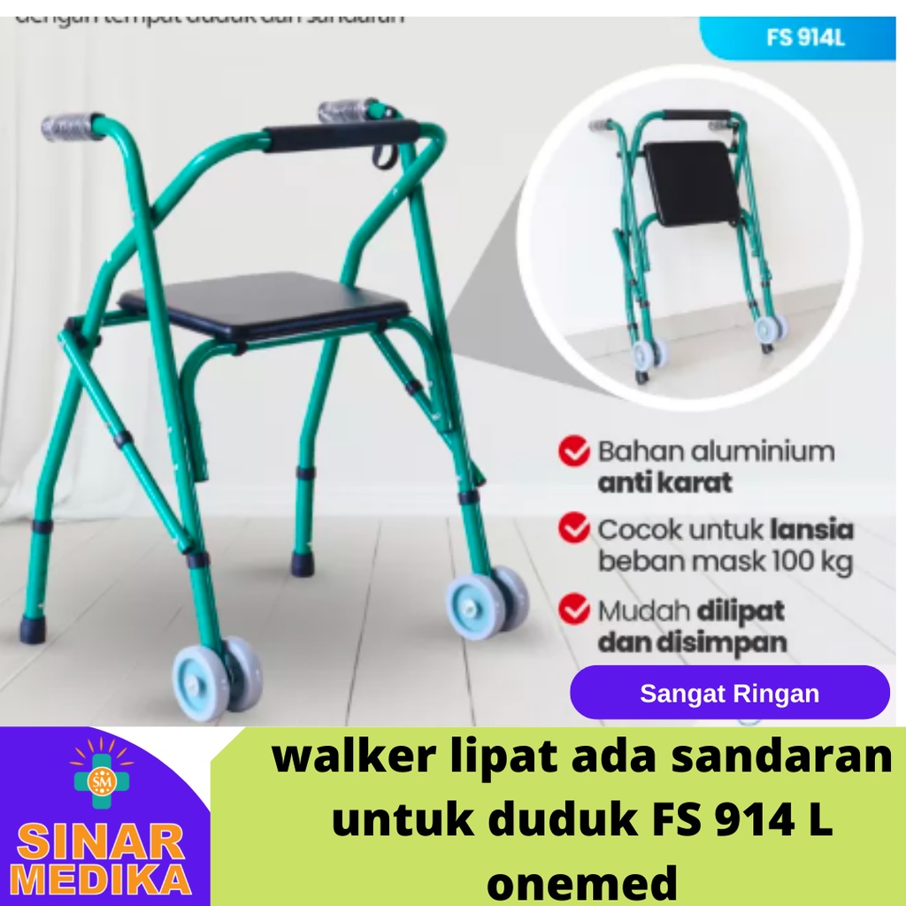 Walker roda dengan sandaran bisa untuk duduk . Walker FS 814 L