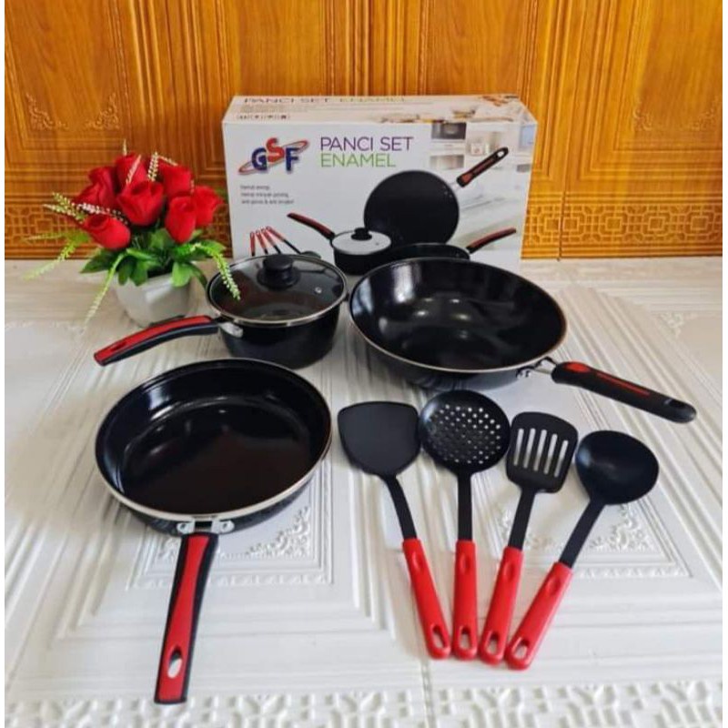 Panci Set Enamel 8 Pcs GSF G - 2730 Free Spatula NEW PROMO