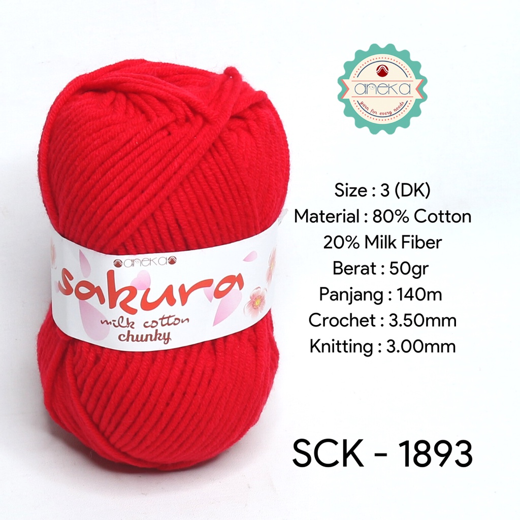 Benang Rajut Katun Susu Sakura Milk Cotton Chunky - 1893