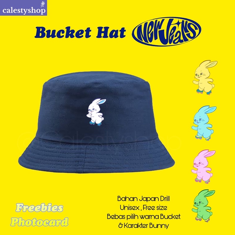 BUCKET HAT NEWJEANS HYBE LABEL NEW JEANS NWJNS BUNNY TOPI EMBER KPOP KOREA HAERIN HYEIN MINJI DANIEL