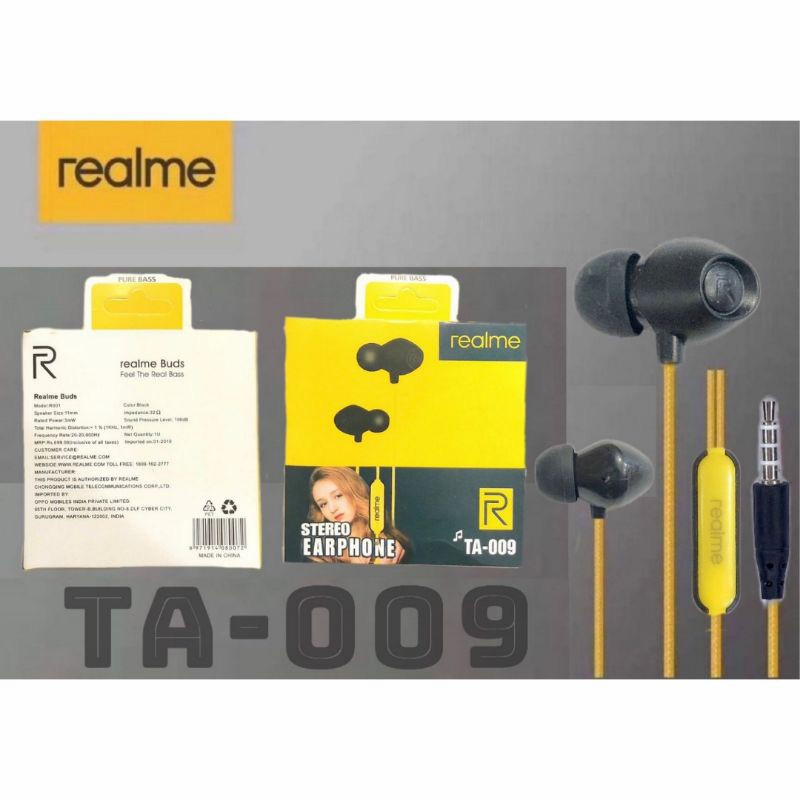 HEADSET HANDSFREE REALME TA SERIES + MIC STEREO EARPHONE TA009 TA018 TA019