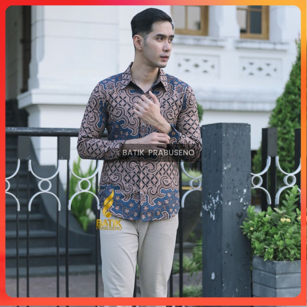 PRAYOGA BIRU Kemeja Batik Pria Lengan Panjang Slim Fit Slimfit Original Ori Prabuseno Full Furing Ju