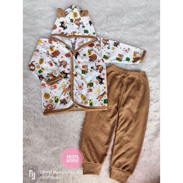 Setelan Hoodie bayi panjang/pendek kancing depan fullprint