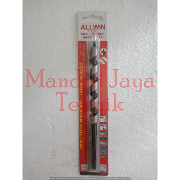 Mata Bor Kayu Spiral Pendek Auger Wood Bit Drill 13mm x 190mm ALLWIN