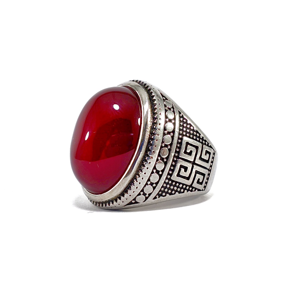 Natural Cincin Ring Titanium Red Baron Oval Cabohon