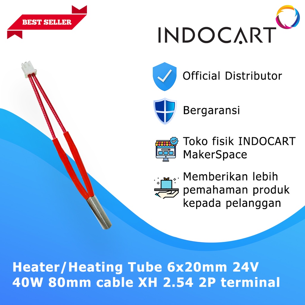 INDOCART Heater Heating Tube 3D Printer 6x20mm 24V 40W 80mm XH 2.54 2P