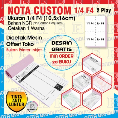 NOTA CUSTOM 2 RANGKAP / NOTA 1/4 FOLIO / NOTA NCR / NOTA OLSHOP / NOTA TOKO / CETAK NOTA / NOTA 2 PLY / BON / INVOICE / NOTA 1 RIM / NOTA KONTAN / KWITANSI