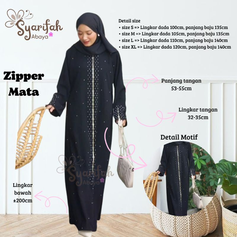 Abaya zipper mata hitam ibu dan anak gamis abaya hitam jetblack
