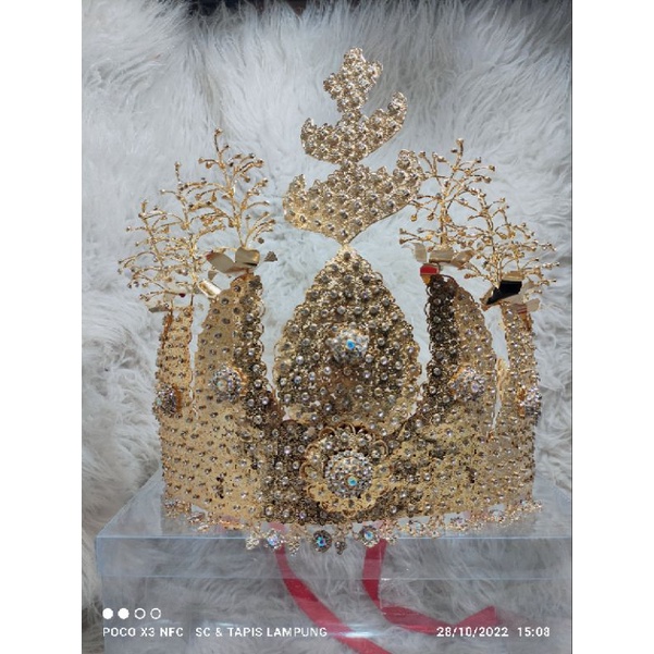 mahkota hiasan kepala Siger Pepadun Lampung cantik minimalis tatah melati premium krim emas