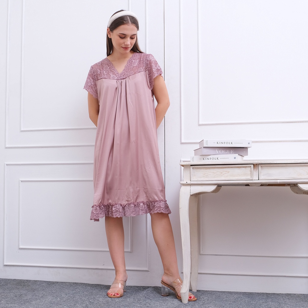 Ladybydiana NEW IRISH CREAM SLEEPWEAR Dress Wanita Bahan Armany Silk Ala Mall Adem Nyaman Busui Friendly