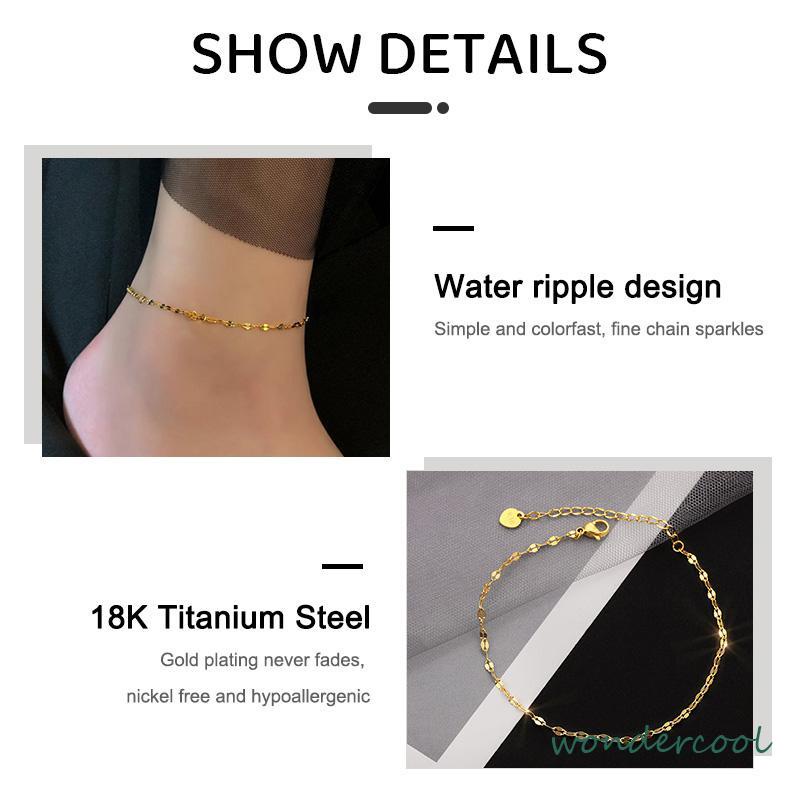 Anklet Emas 18K Wanita Titanium Steel Fairy Sederhana Tidak Memudar Rantai Tipis-Won