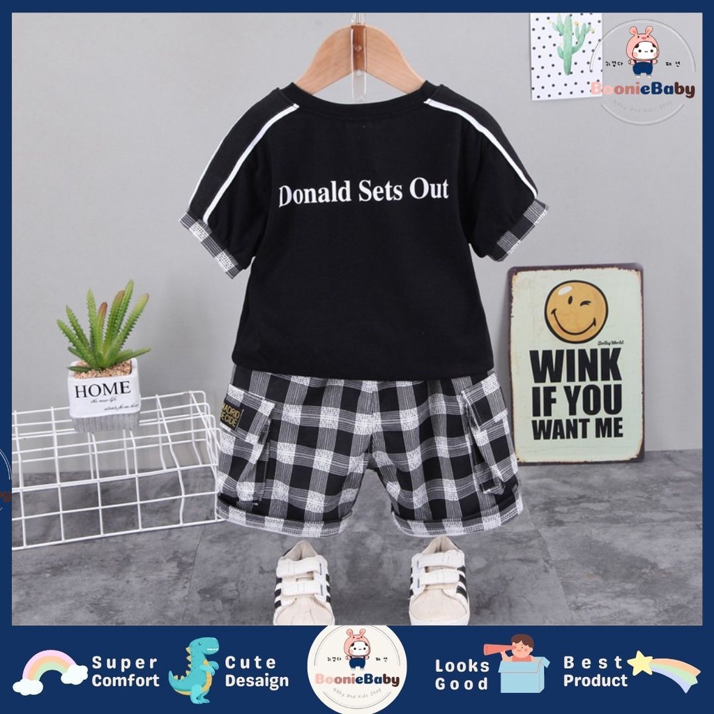 boonie SET RETRO BEAR EBV Setelan Kaos Anak Bayi Laki-laki Pendek 6bulan - 4tahun