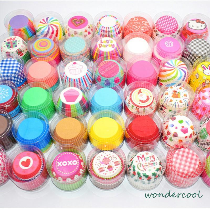 100 Pcs Muffin Warna-warni Cupcake Kertas Cangkir Kue Kotak Kue Cup Case Cup Cake Kertas Kue-Won