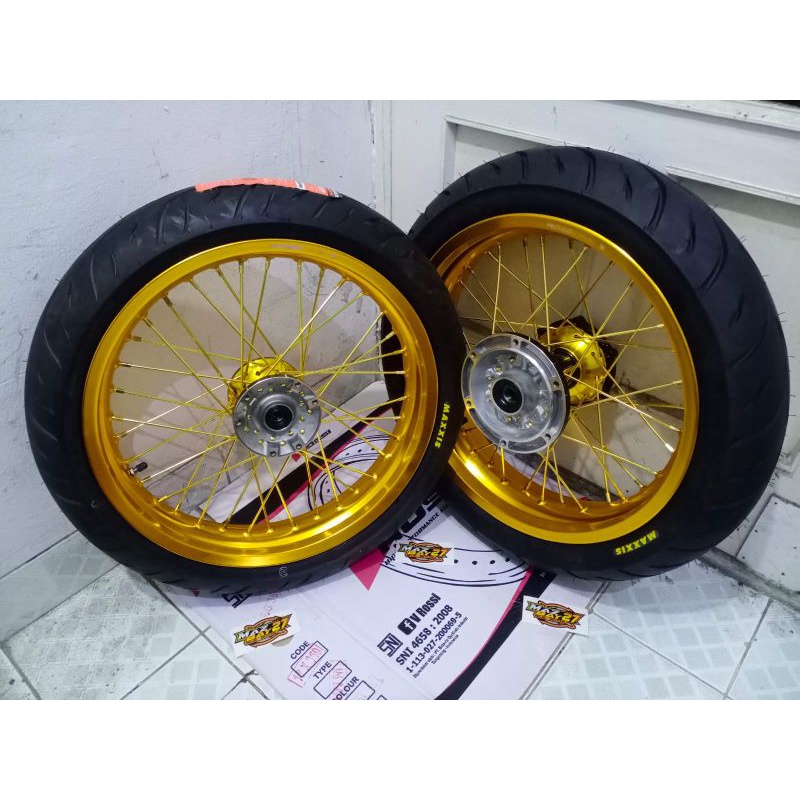 Sepaket Velg Supermoto Yamaha WR155 WR 155 Tromol Model Ori Velg Rossi Ban Maxxis