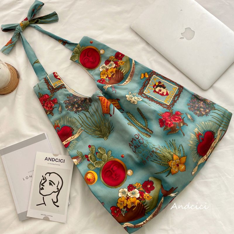 ∈♟✁ANDCICI@French art ilustrasi desain tas kanvas tas bahu wanita messenger tas sekolah siswa tas belanja besar