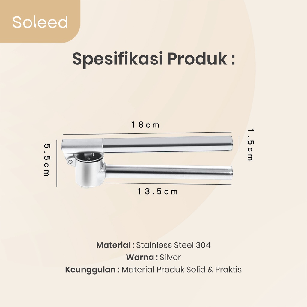 SOLEED ALAT PENGHANCUR BAWANG PUTIH STAINLESS SETEEL GARLIC PRESS