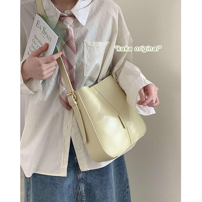 Suhao niche design messenger bag wanita 2022 baru trendi fashion bucket bag all-match tas kapasitas besar tas ketiak