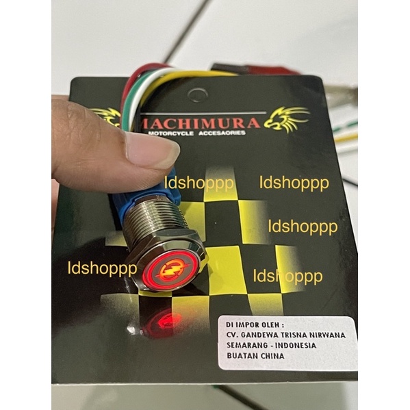 Saklar LED Stainless Tombol Dim Klakson Stater Push Button Metal plus soket dan kabel