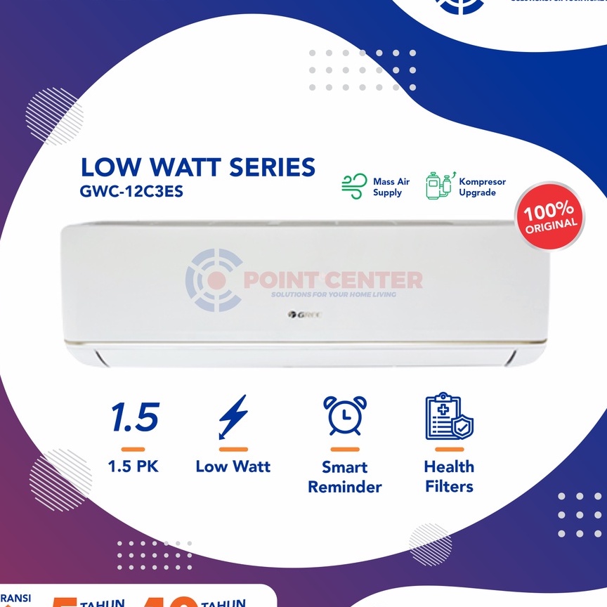 TERHEMAT AC GREE 1 1/2 PK 1,5 PK GWC-12C3E DELUXE LOW WATT (INDOOR + OUTDOOR)