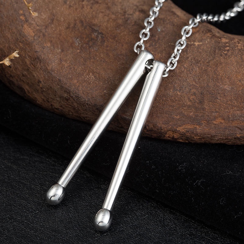 Kalung Liontin Stik Drum Bahan Stainless Steel Titanium Untuk Pria Dan Wanita