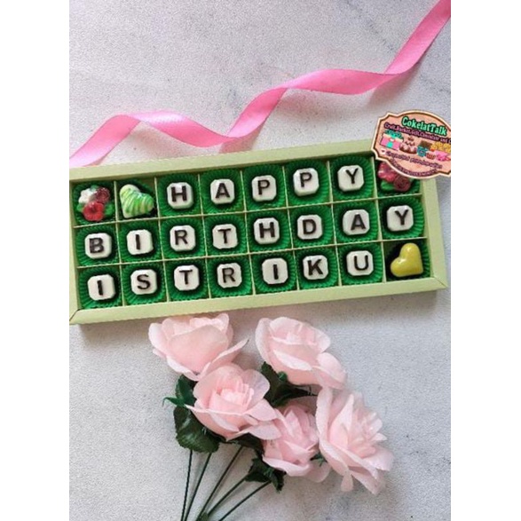 

coklat ucapan | coklat ultah | coklat karakter | souvenir | coklat kata | coklat pralin
