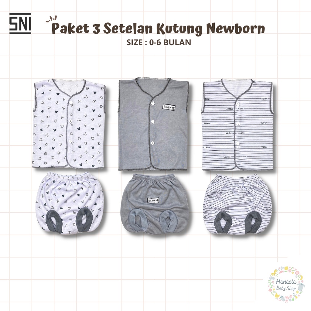 18 Pcs Paket Baju Bayi Newborn Setelan Lengan Panjang Pendek Kutung Seri Abu Katun