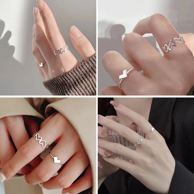 Cincin Model Terbuka Desain Hewan Hati Warna silver Untuk Pria Dan Wanita