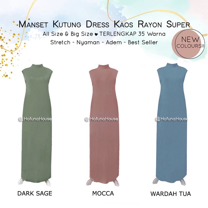 Manset Gamis Kutung / Sleeveless / Gamis Polos / Baju Panjang / Gamis Polos / Rayon Spandek