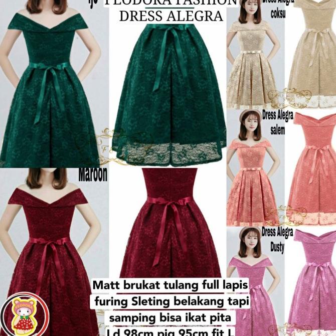 Dress Alegra Dress Sabrina Wanita Party Brukat Pakaian Dress Natal Storolandari
