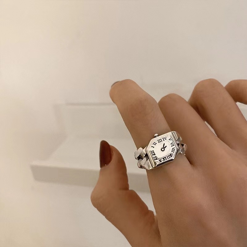 Cincin Jari Telunjuk Model Terbuka Desain Jam Digital Roman Gaya Vintage Korea Untuk Wanita