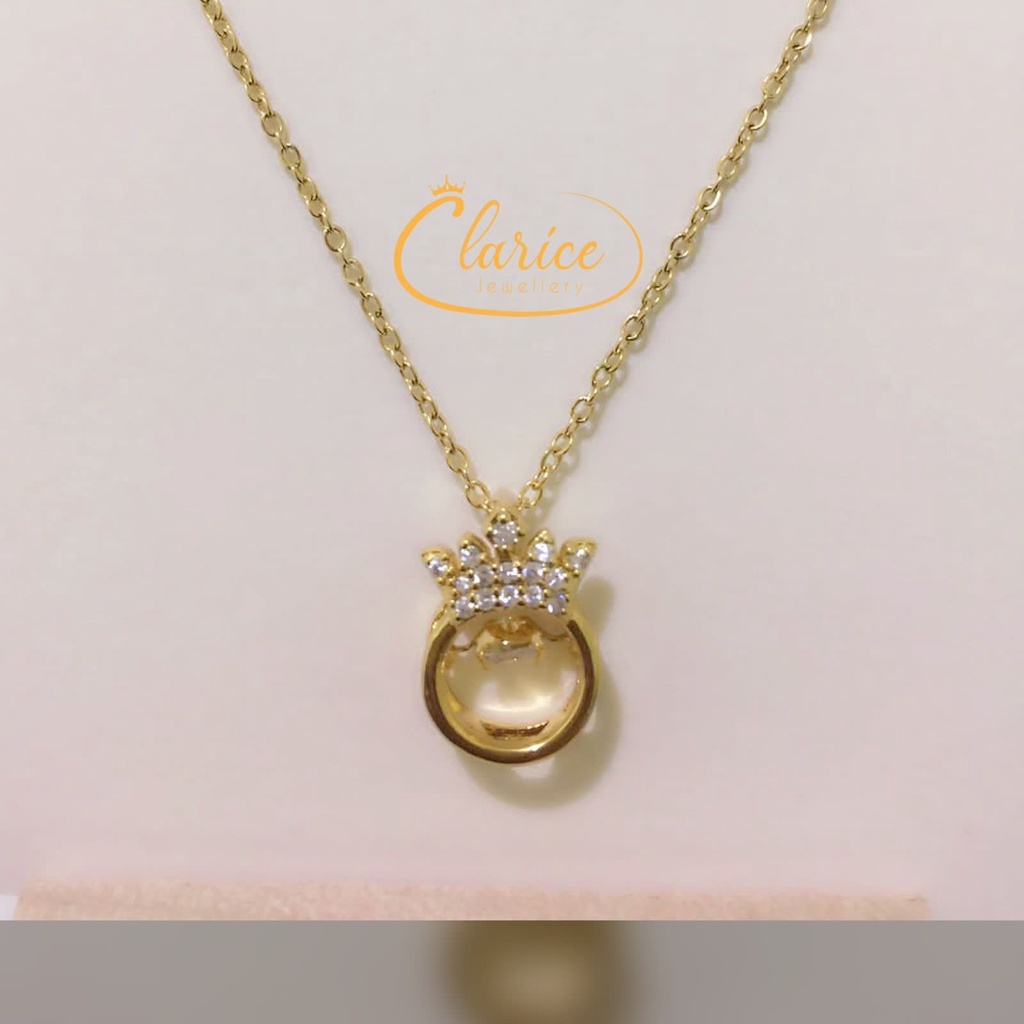 Kalung wanita titanium model crown mahkota permata liontin
