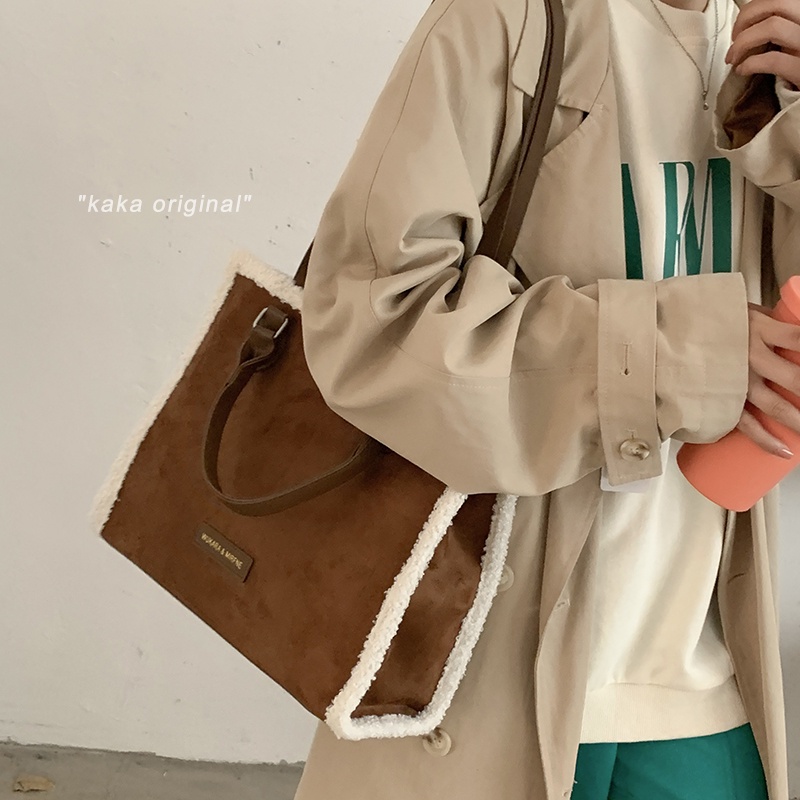 Suhao retro genggam tas besar wanita musim gugur dan musim dingin 2021 baru tas jinjing fashion trendi niche all-match tas berkapasitas besar