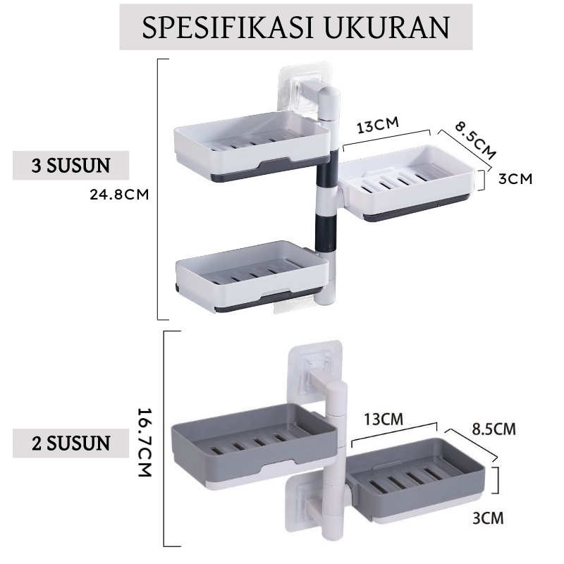 [IZUNA] RAK TEMPAT SABUN PUTAR 180 DERAJAT / RAK SABUN 2 SUSUN DAN 3 SUSUN / RAK SABUN BATANG MULTIFUNGSI / RAK GANTUNG KAMAR MANDI / RAK SABUN 2 TINGKAT / RAK SABUN 3 TINGKAT