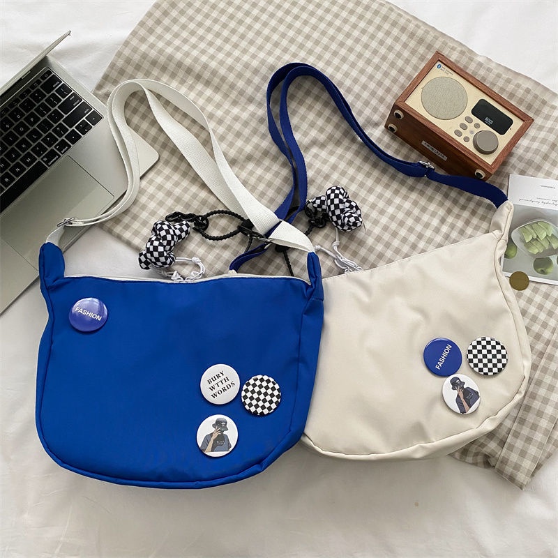 ℗▦⊕Klein Blue Harajuku Jepang Sederhana dan Serbaguna Tas Bahu Ulzzang Versi Korea Ins Messenger Bag Wanita Dumpling Bag Tide