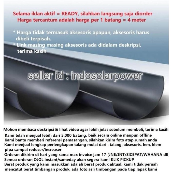 Talang Air PVC Langgeng HR 8" 8 Inch 4 meter 4m Setengah 1/2 Lingkaran