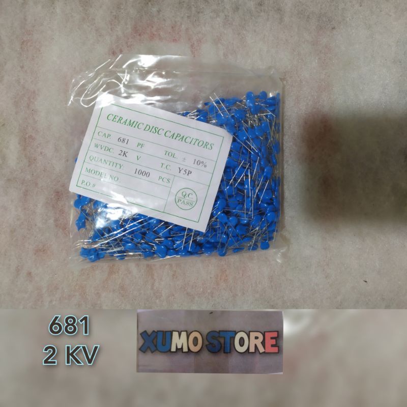 1000 pcs kapasitor keramik biru 681 2 KV capasitor ceramic 680 pf 680pf 2 kv